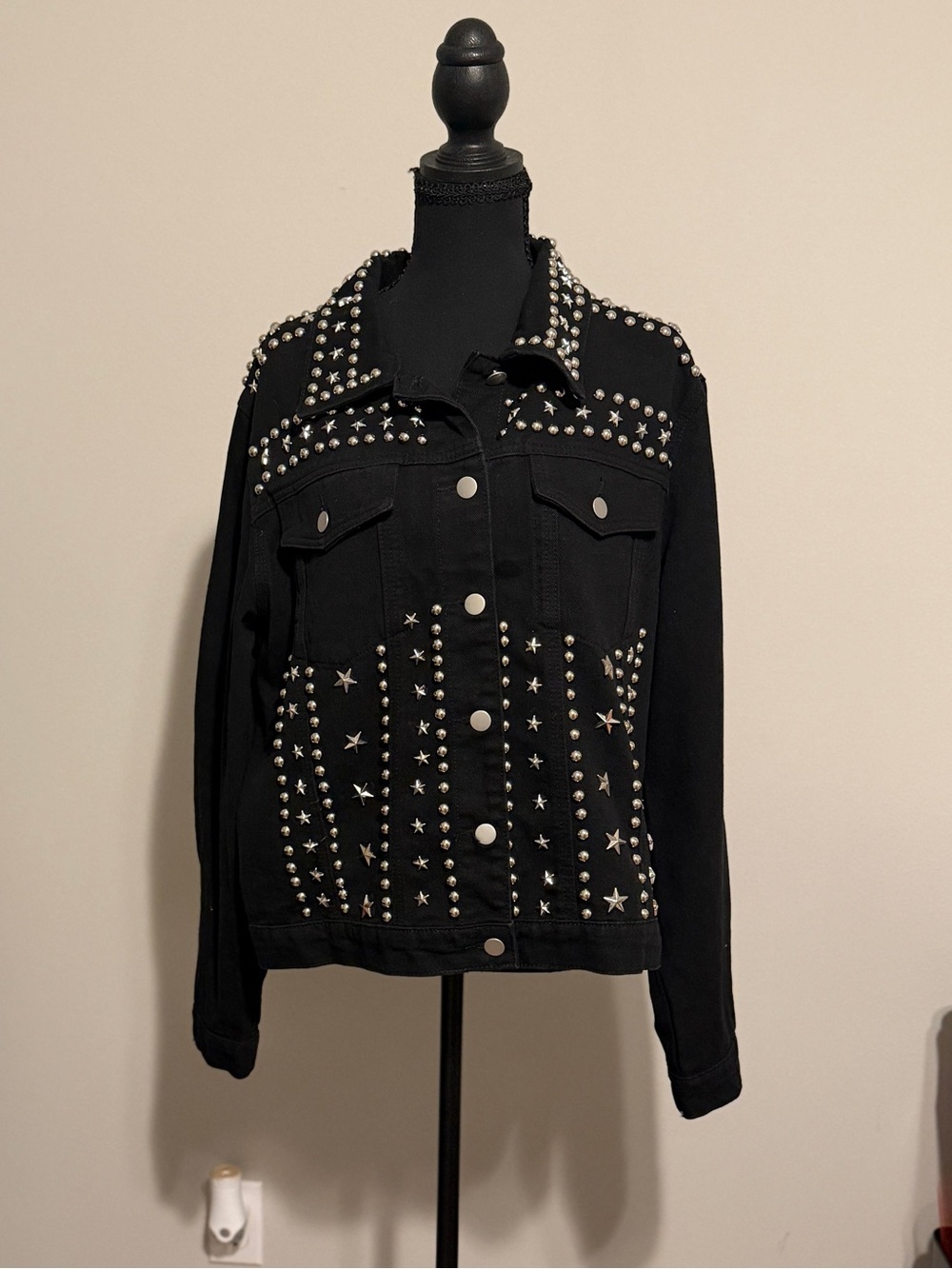 Fashion Nova Black Studded Star Denim Jacket
